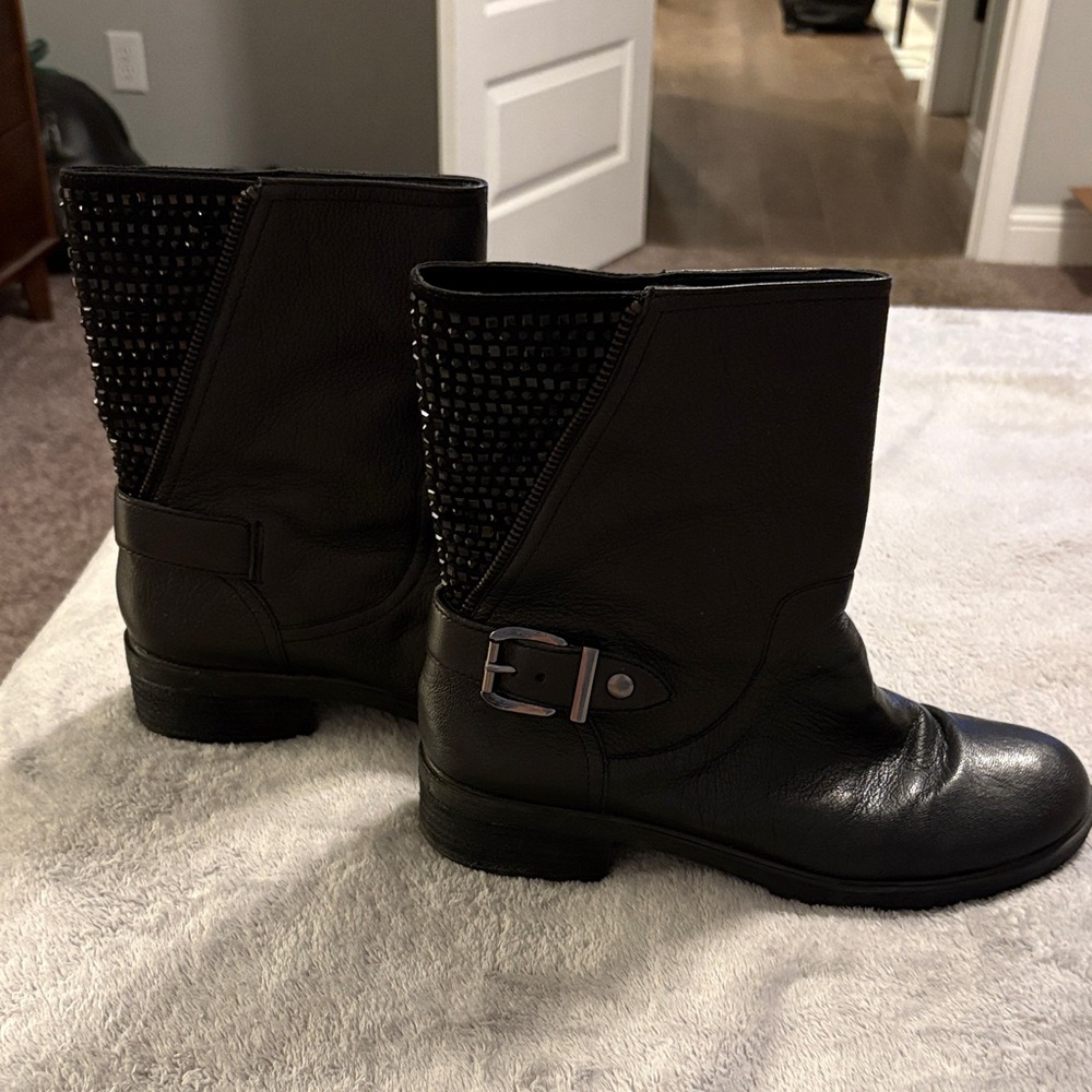 Gianni Bini Black Studded Ankle Boots with Buckle Detail